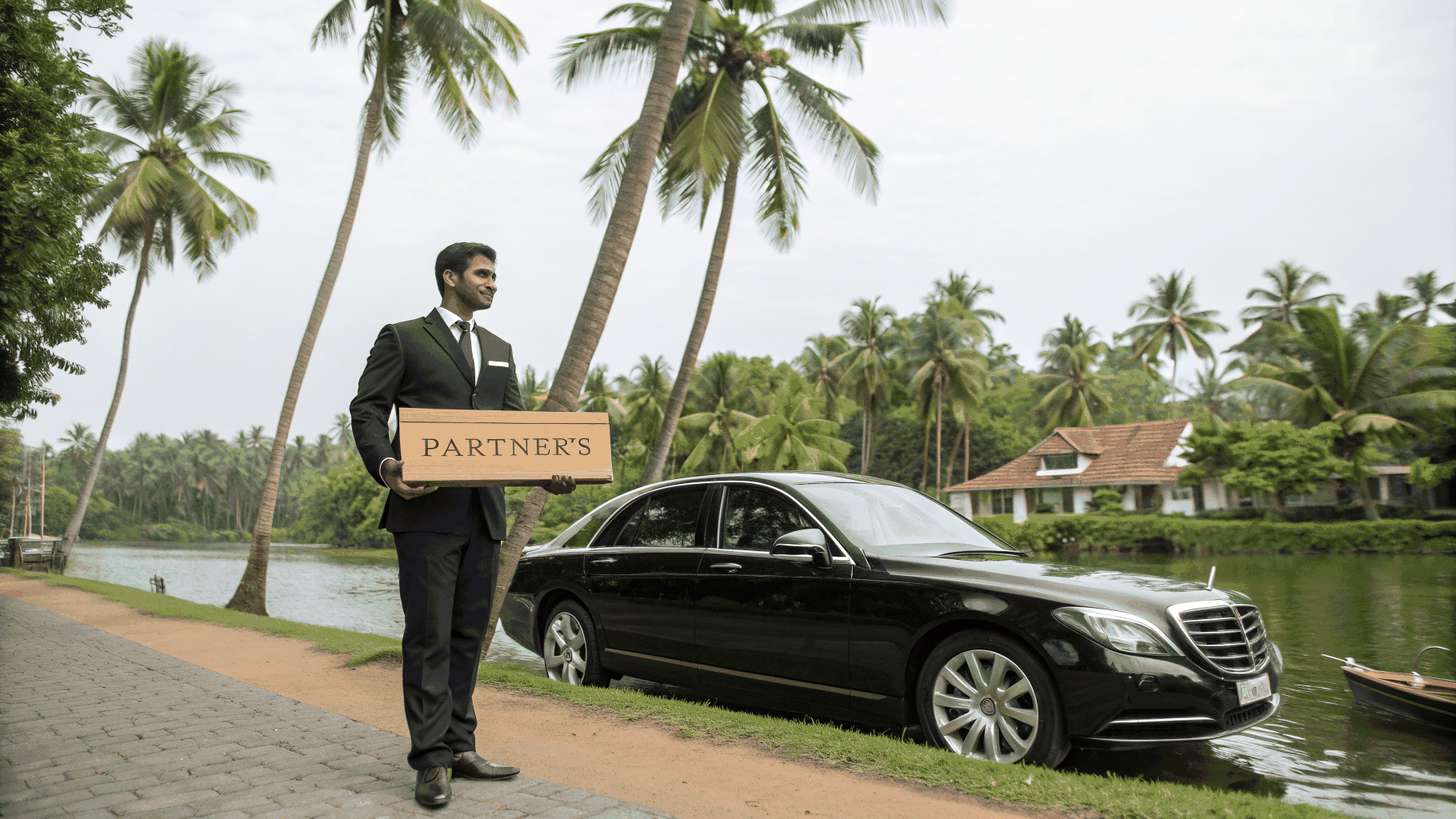 Executive chauffeured vehicles arranged outside a modern Kerala conference hotel